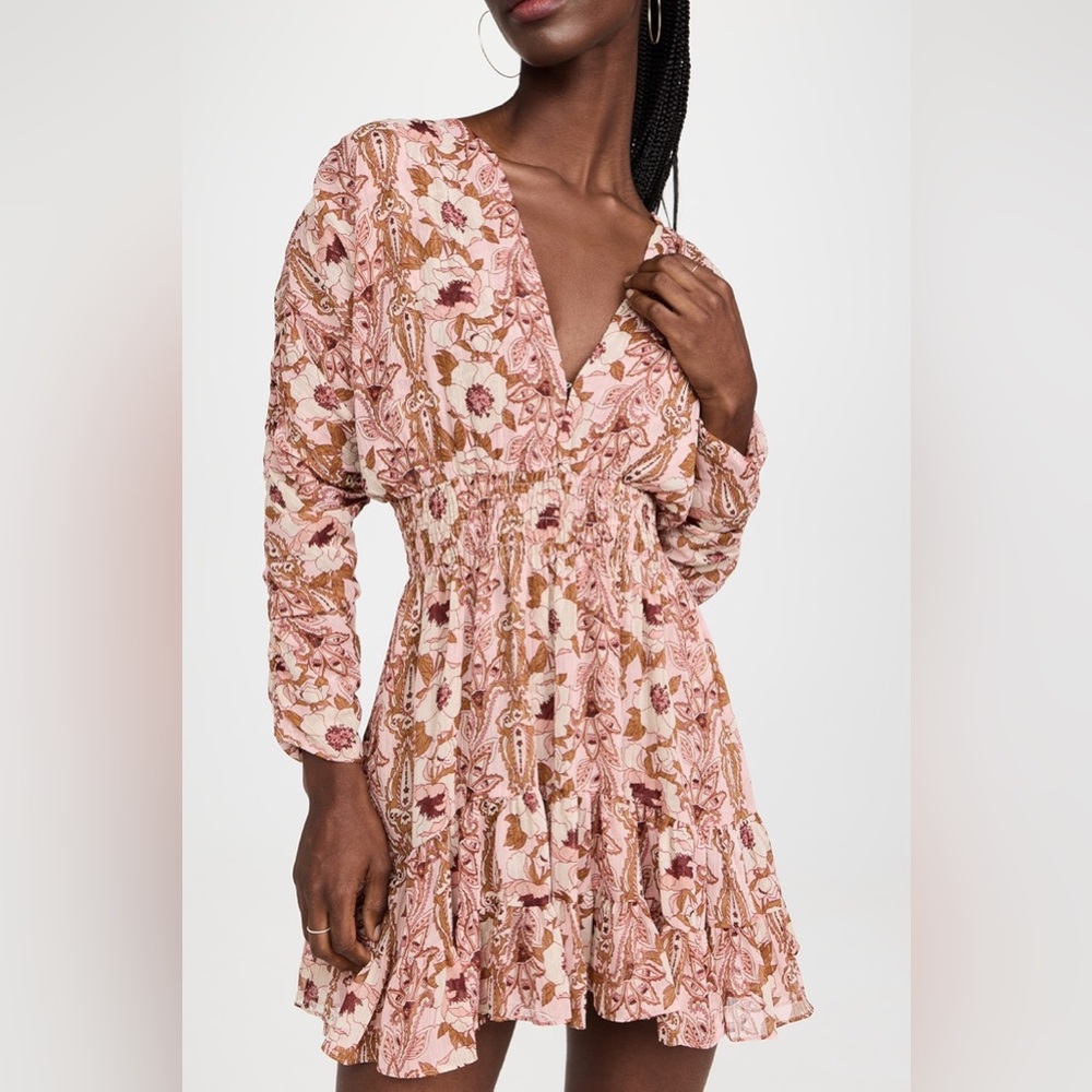 Misa Los Angeles Pink Floral V-Neck Dress